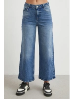 Yüksek Bel Beş Cepli Cropped Jean Mavi