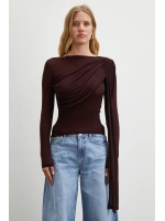 Şal Detaylı Açık Yaka Bluz Bordo