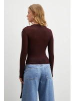 Şal Detaylı Açık Yaka Bluz Bordo