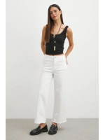 Yüksek Bel Culotte Jean Beyaz