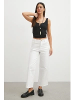 Yüksek Bel Culotte Jean Beyaz