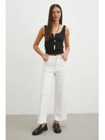 Yüksek Bel Culotte Jean Beyaz