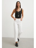 Yüksek Bel Culotte Jean Beyaz
