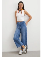 Yüksek Bel Cep Detaylı Wide Leg Jean Mavi