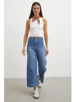 Yüksek Bel Cep Detaylı Wide Leg Jean Mavi