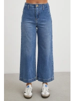 Yüksek Bel Cep Detaylı Wide Leg Jean Mavi