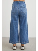 Yüksek Bel Cep Detaylı Wide Leg Jean Mavi