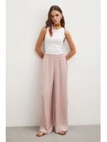 Beli Lastikli Dökümlü Geniş Paça Pantolon Pembe