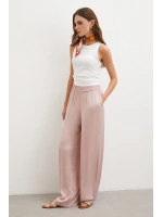 Beli Lastikli Dökümlü Geniş Paça Pantolon Pembe