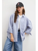 Çizgili Oversize Gömlek Açık Mavi