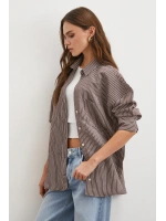 Çizgili Oversize Gömlek Kahve