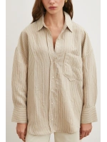 Çizgili Oversize Gömlek Taş