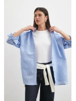 Çizgili Oversize Pastel Gömlek Mavi