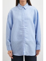 Çizgili Oversize Pastel Gömlek Mavi