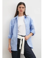 Çizgili Oversize Pastel Gömlek Mavi