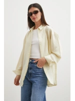 Çizgili Oversize Pastel Gömlek Sarı