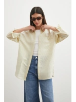 Çizgili Oversize Pastel Gömlek Sarı