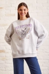 Bisiklet Yaka Baskılı Sweatshirt Kar Melanj