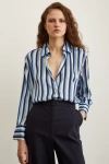 Çizgili Saten Gömlek Lacivert