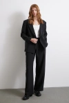 Bel Detaylı Wide Leg Pantolon Siyah