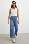 Yüksek Bel Cep Detaylı Wide Leg Jean Mavi