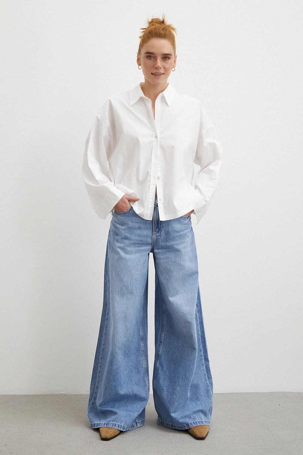 Yüksek Bel Wide Leg Jean Mavi