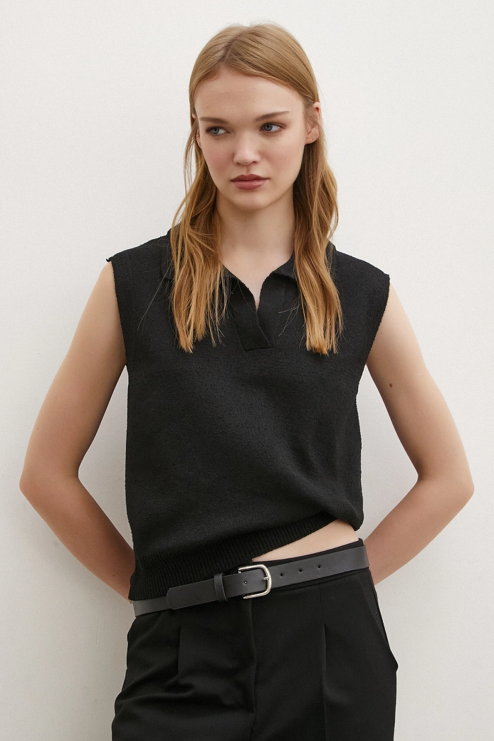 Firuze Polo Yaka Süveter Siyah