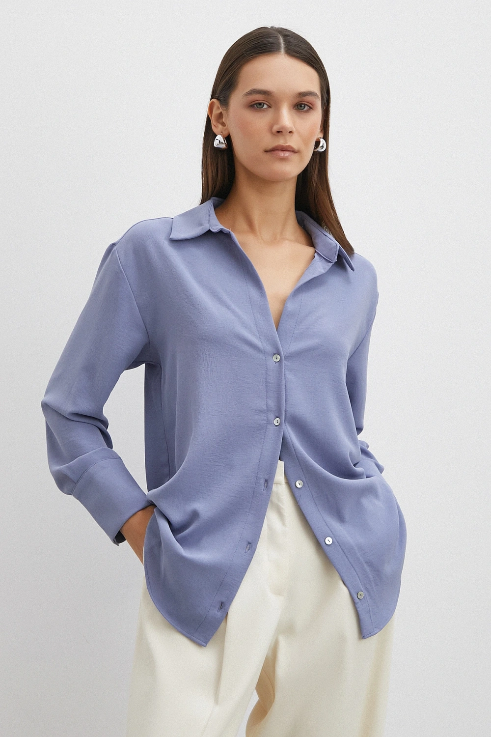 Basic Polyester Gömlek İndigo