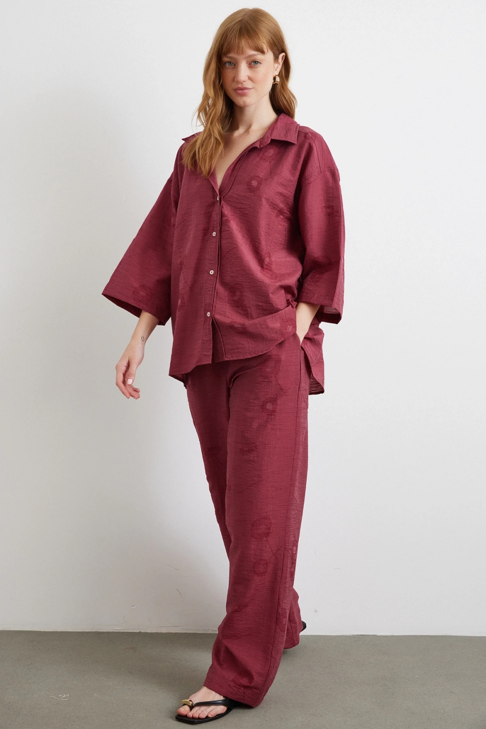 Arka Cepli Salaş Pantolon Bordo
