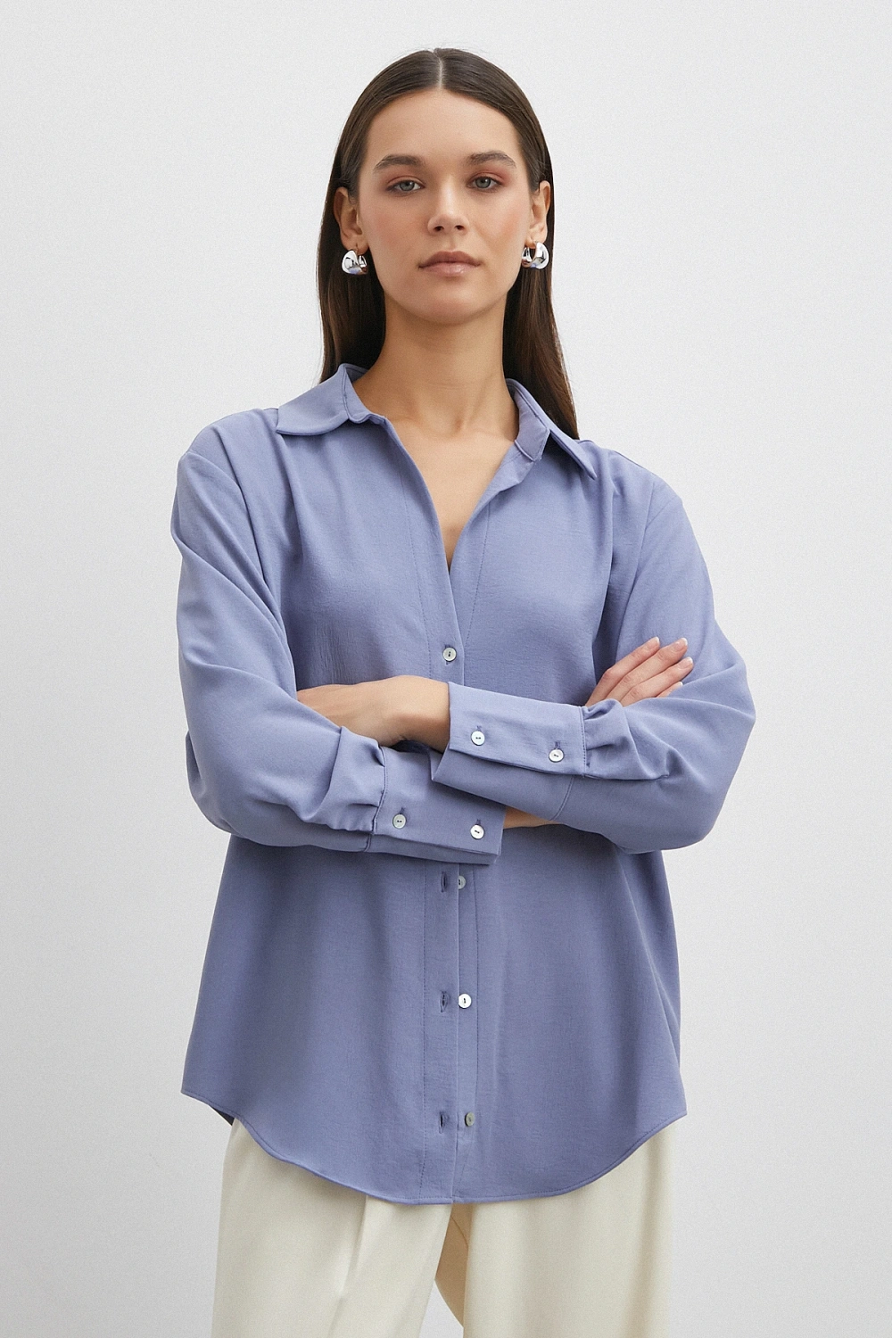 Basic Polyester Gömlek İndigo