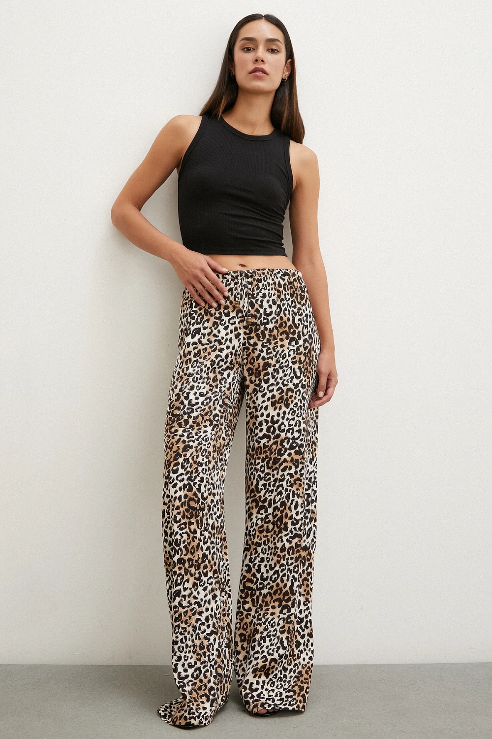 Leopar Saten Pantolon Siyah