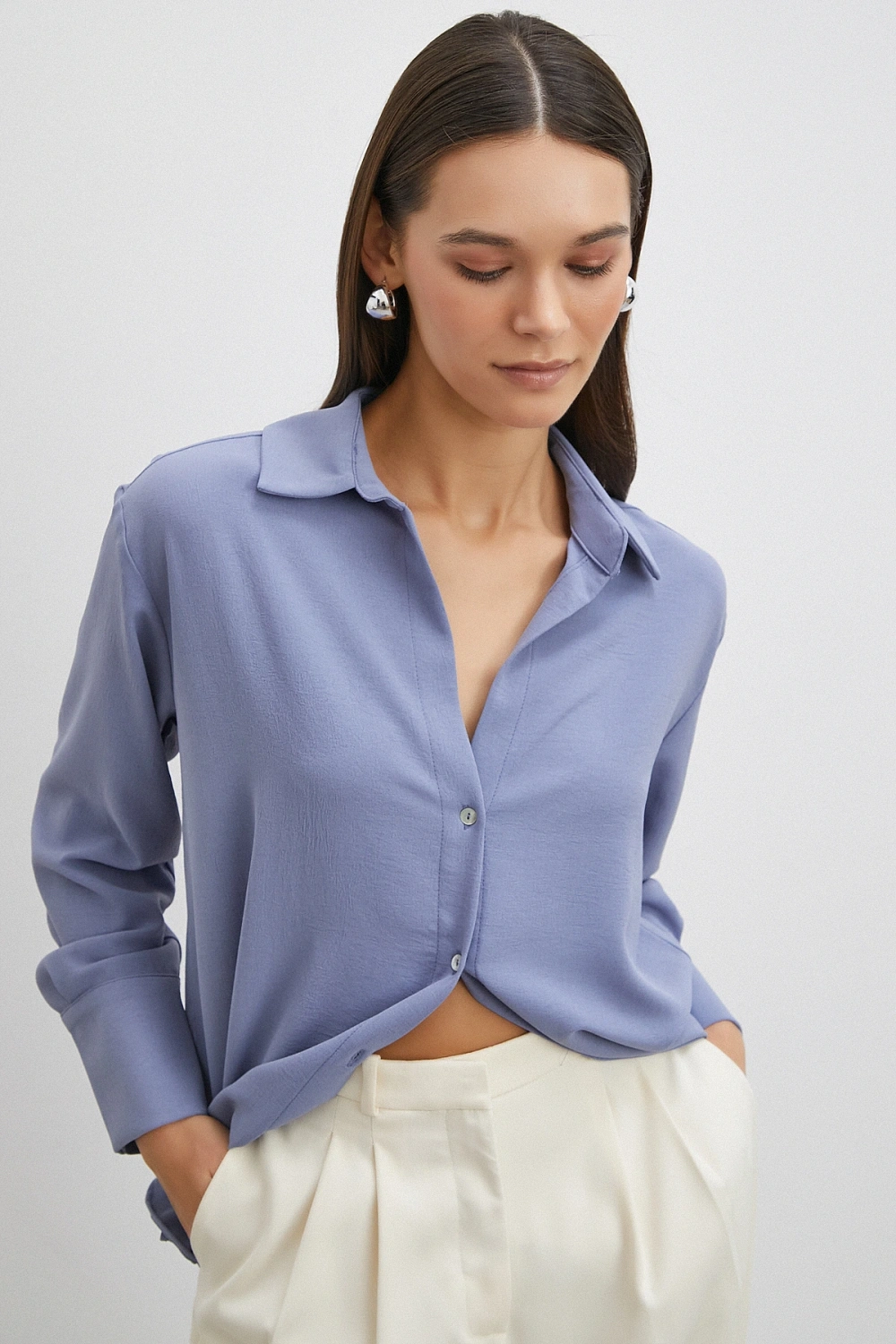 Basic Polyester Gömlek İndigo