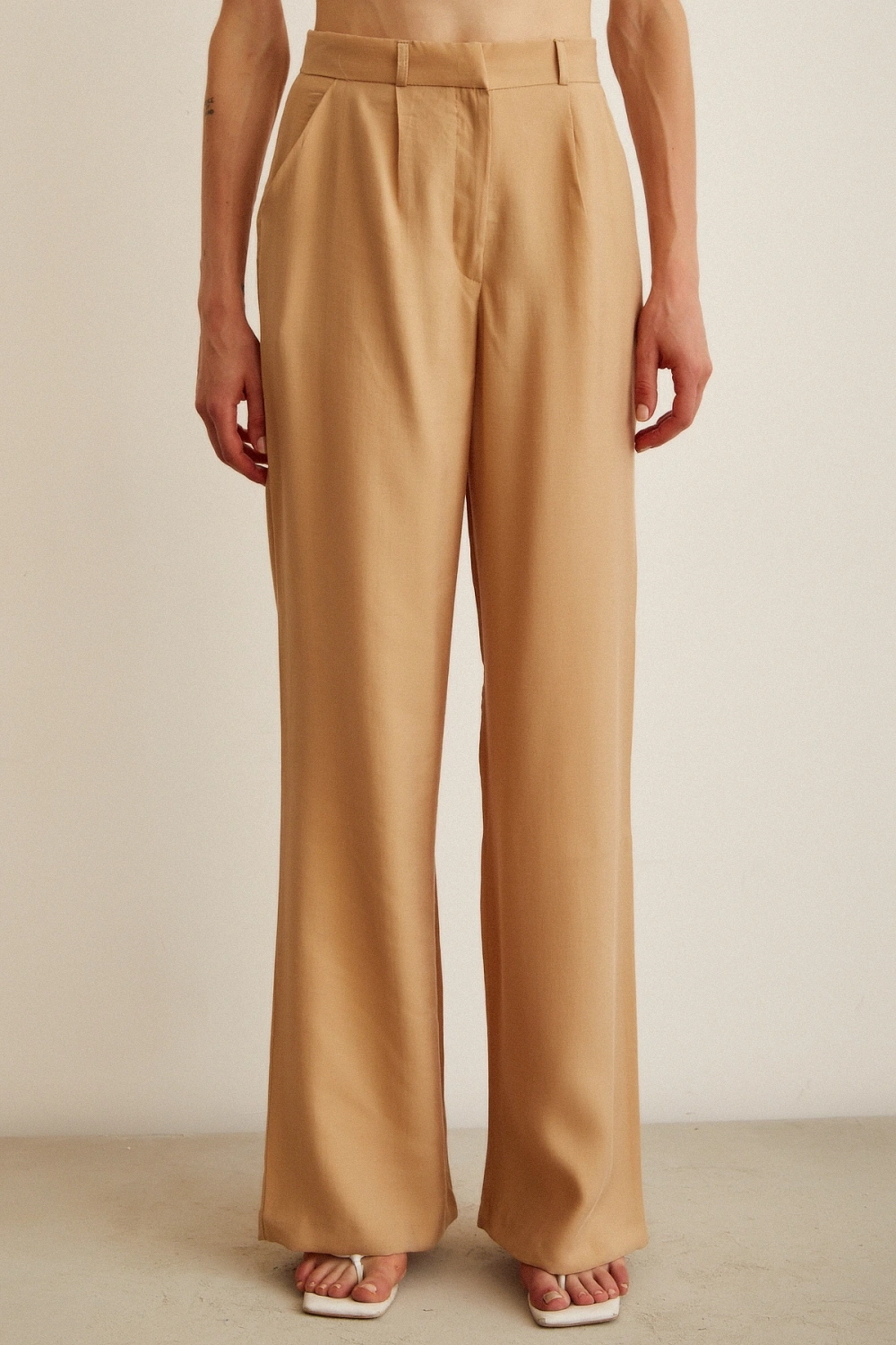 Yüksek Bel Geniş Paça Pantolon Camel