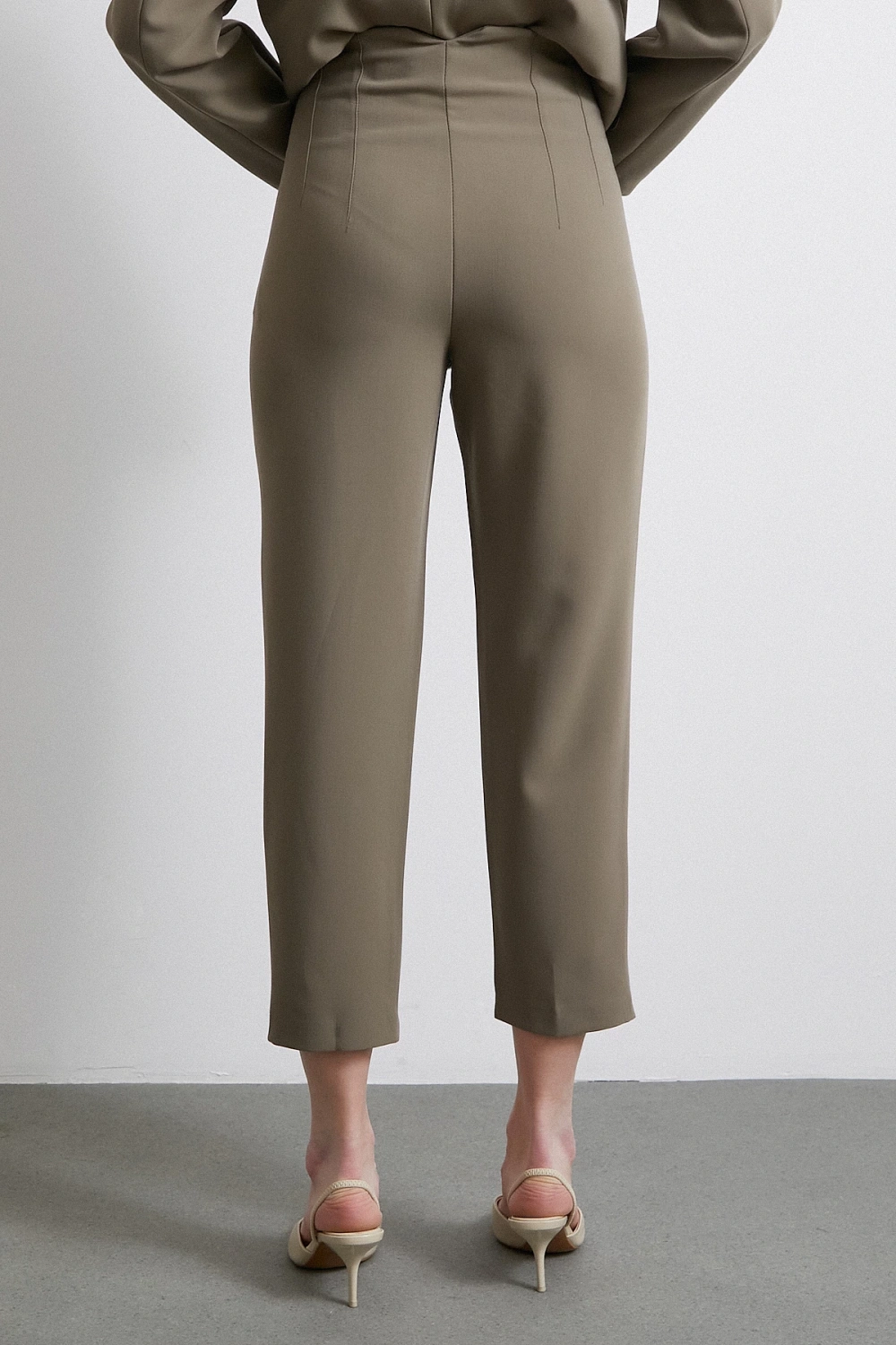 Önü Pensli Skinny Kumaş Pantolon Haki