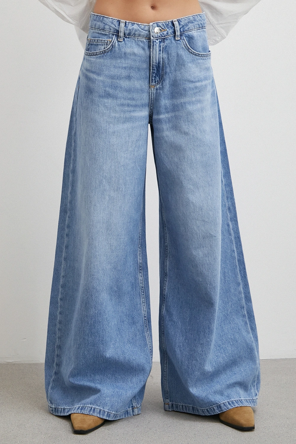 Yüksek Bel Wide Leg Jean Mavi