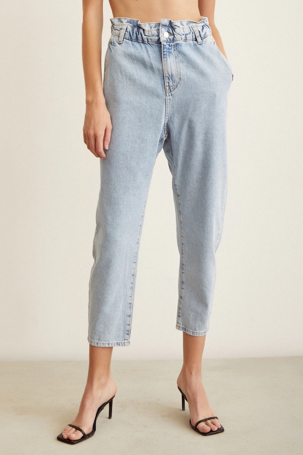 Beli Lastikli Mom Jean Buz Mavisi