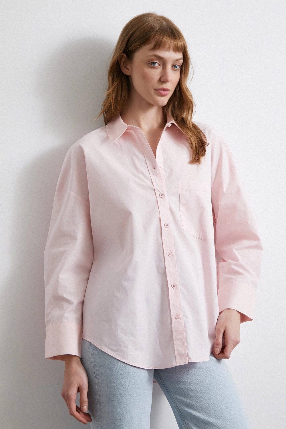 Oversize Pamuklu Gömlek Pembe