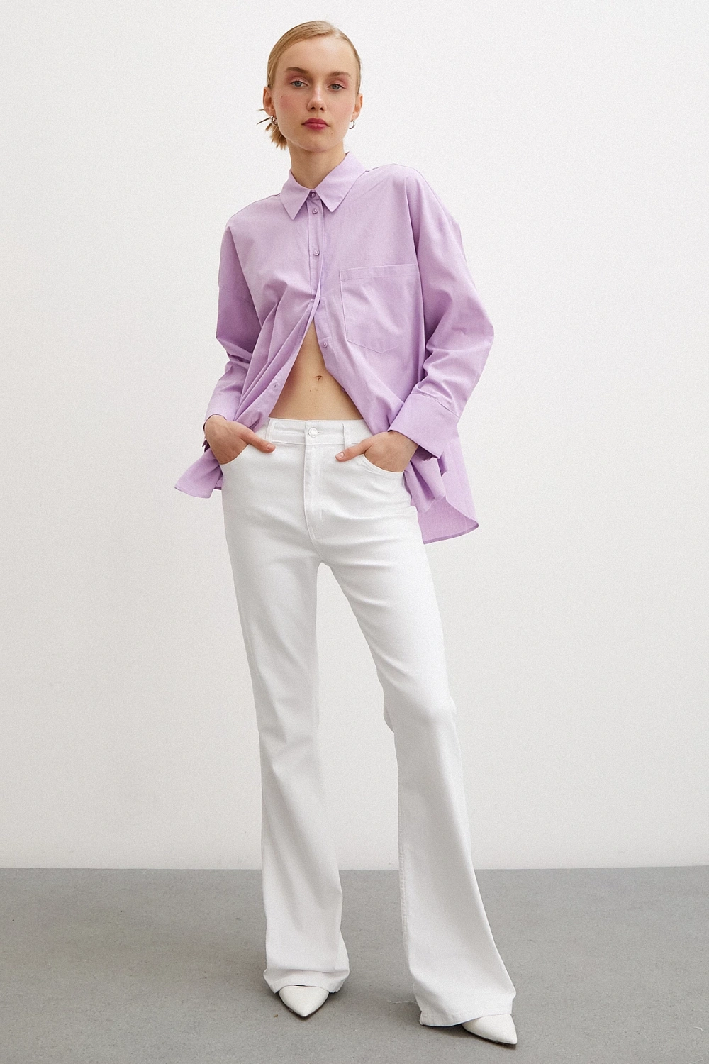 Regular Fit Poplin Gömlek Lila