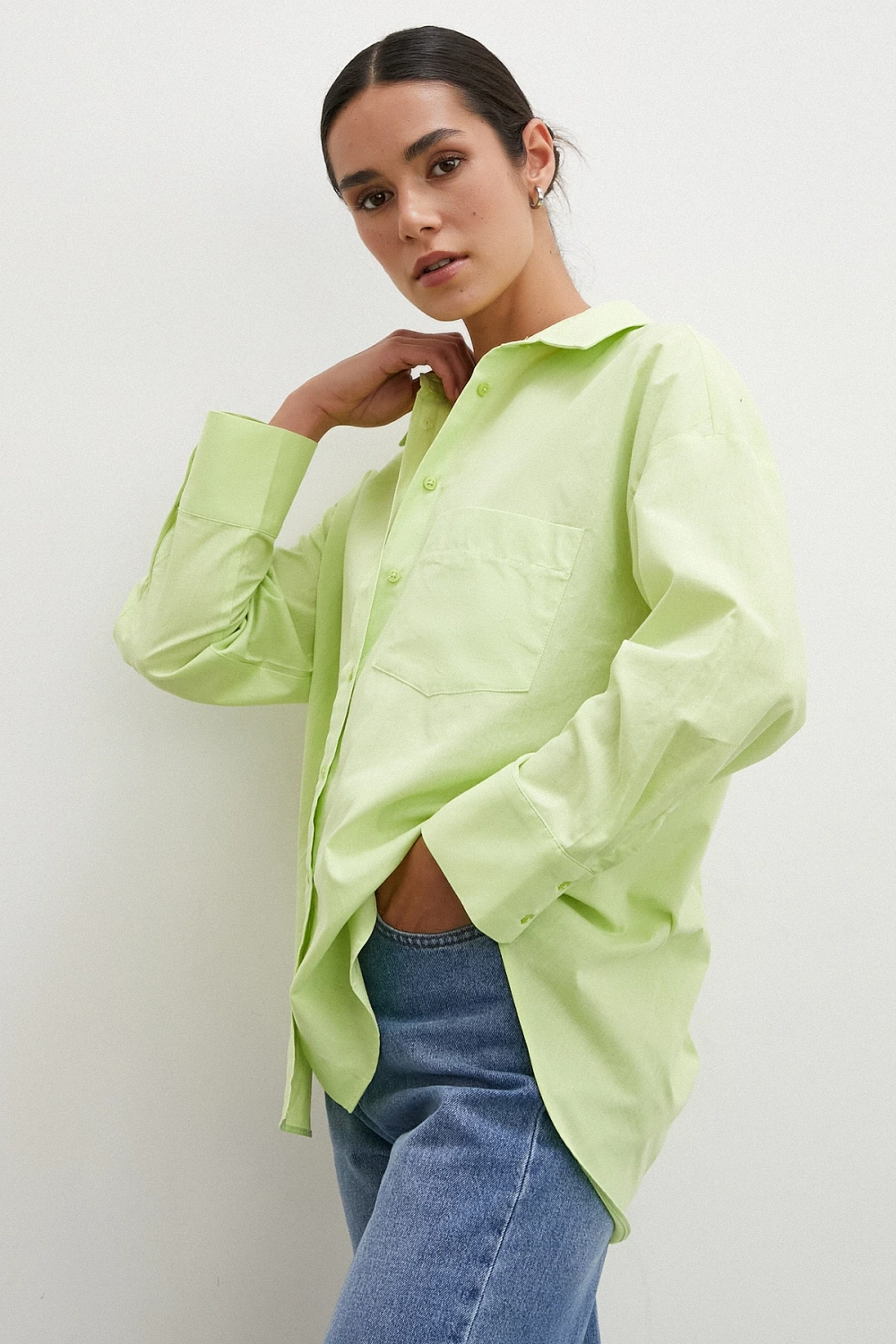 Regular Fit Poplin Gömlek Yeşil