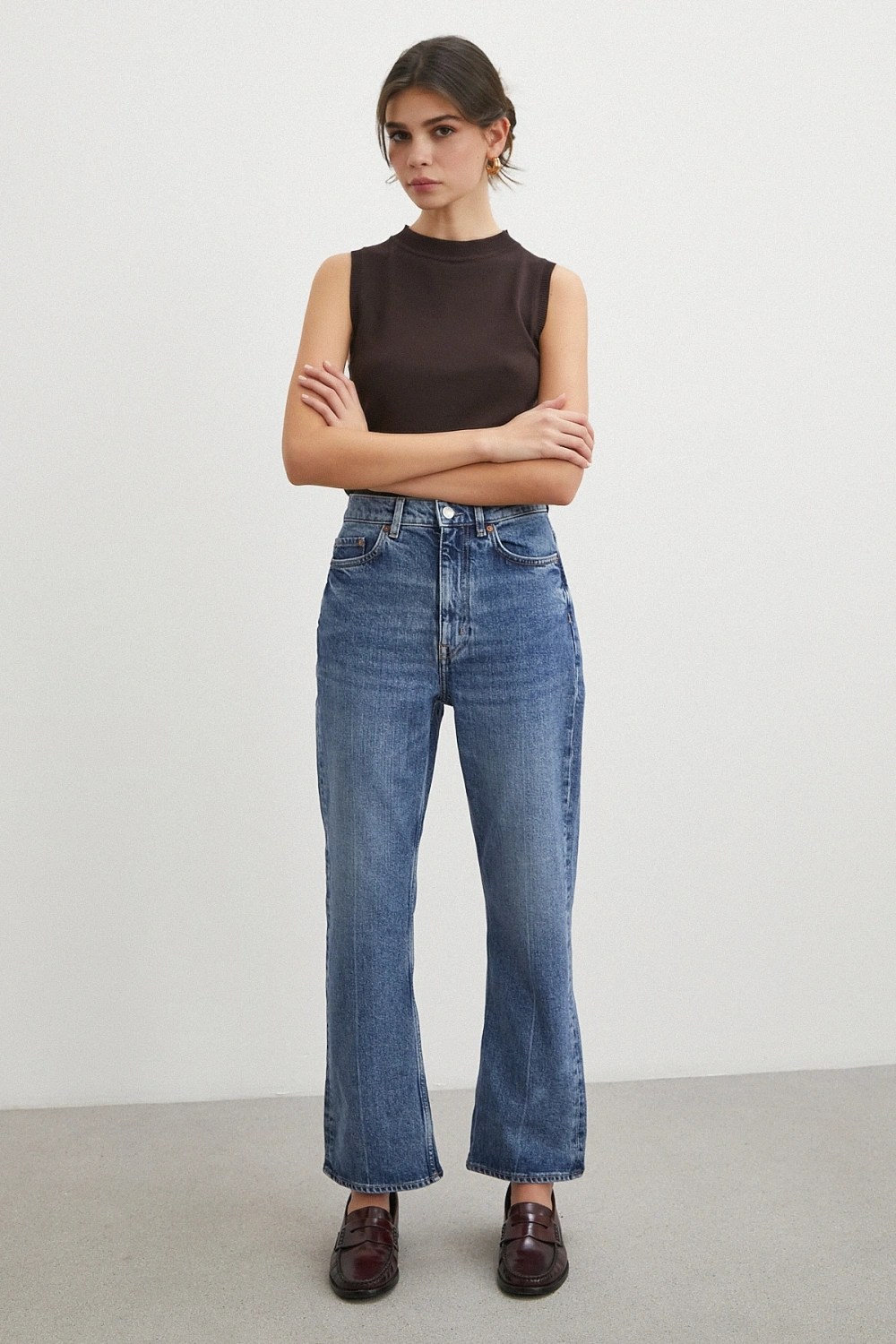 Beş Cepli Yüksek Bel Regular Fit Jean Mavi