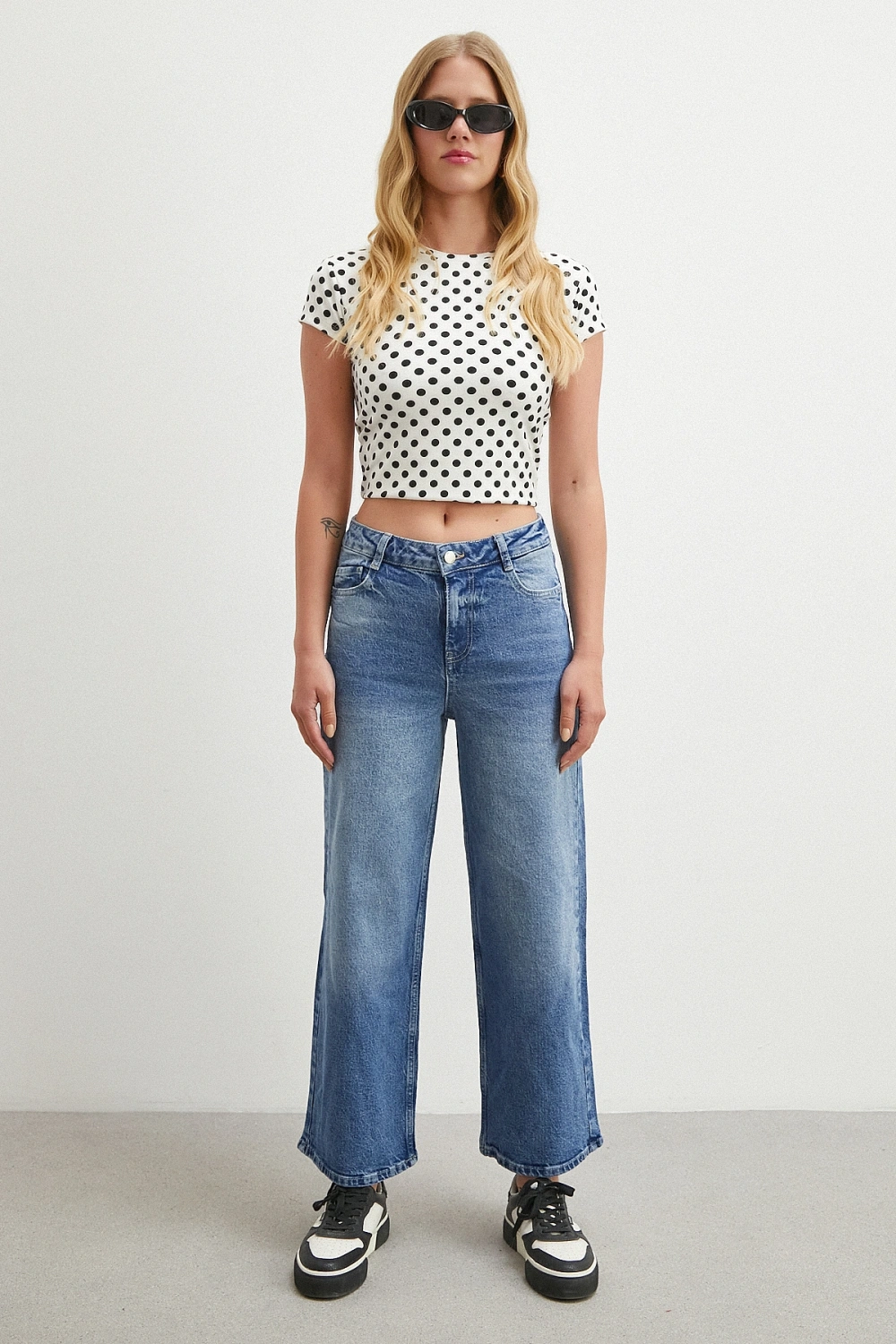 Yüksek Bel Beş Cepli Cropped Jean Mavi
