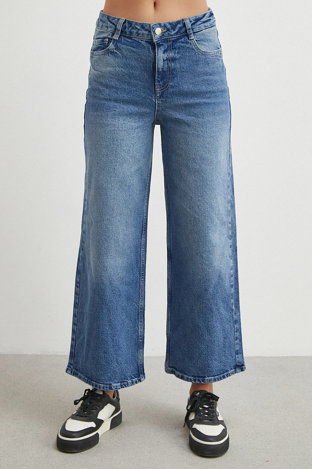 Yüksek Bel Beş Cepli Cropped Jean Mavi