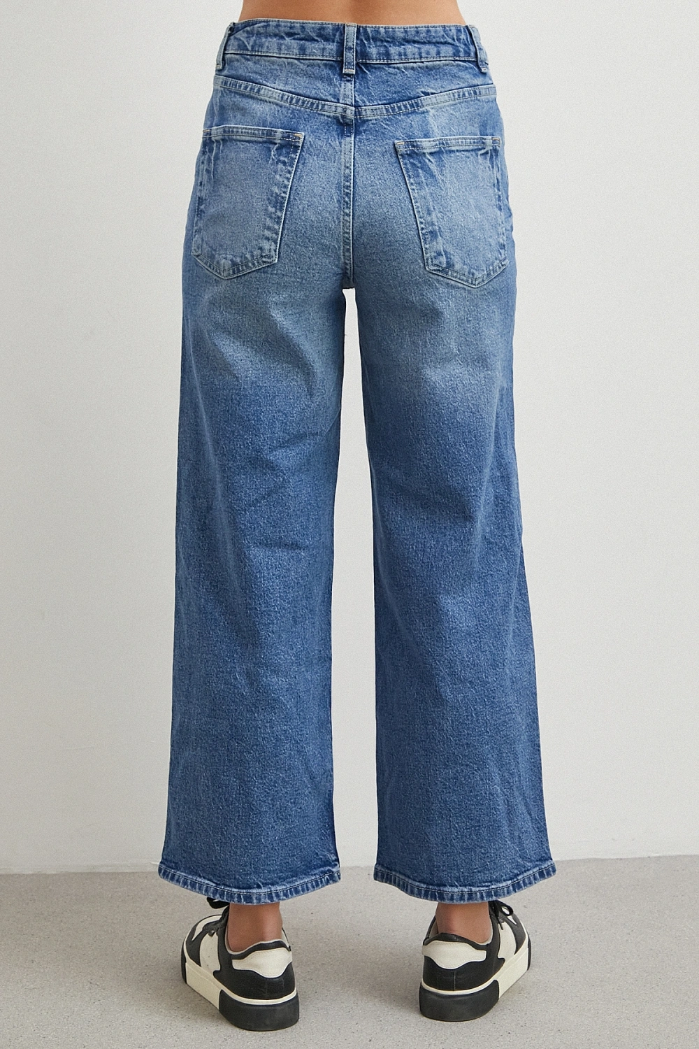 Yüksek Bel Beş Cepli Cropped Jean Mavi