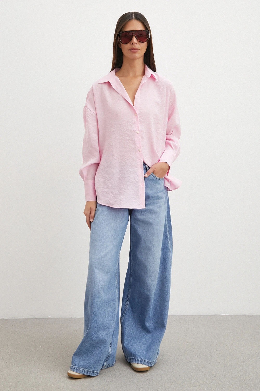 Dökümlü Oversize Modal Gömlek Pembe