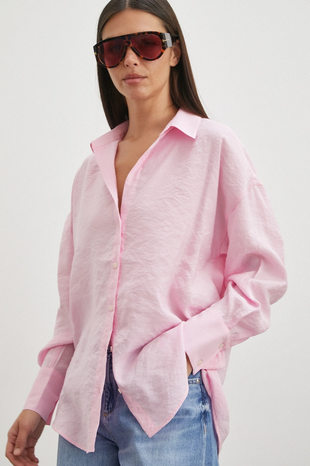 Dökümlü Oversize Modal Gömlek Pembe