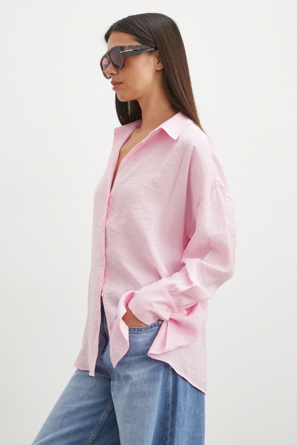 Dökümlü Oversize Modal Gömlek Pembe