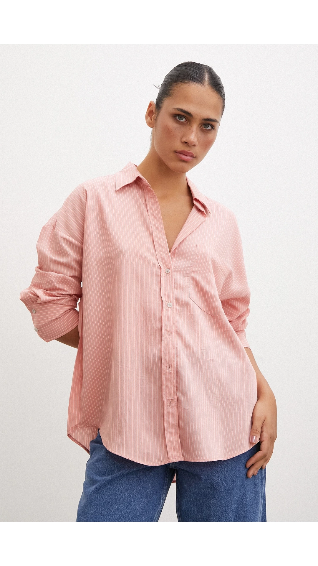 Cepli Çizgili Gömlek Gül Kurusu