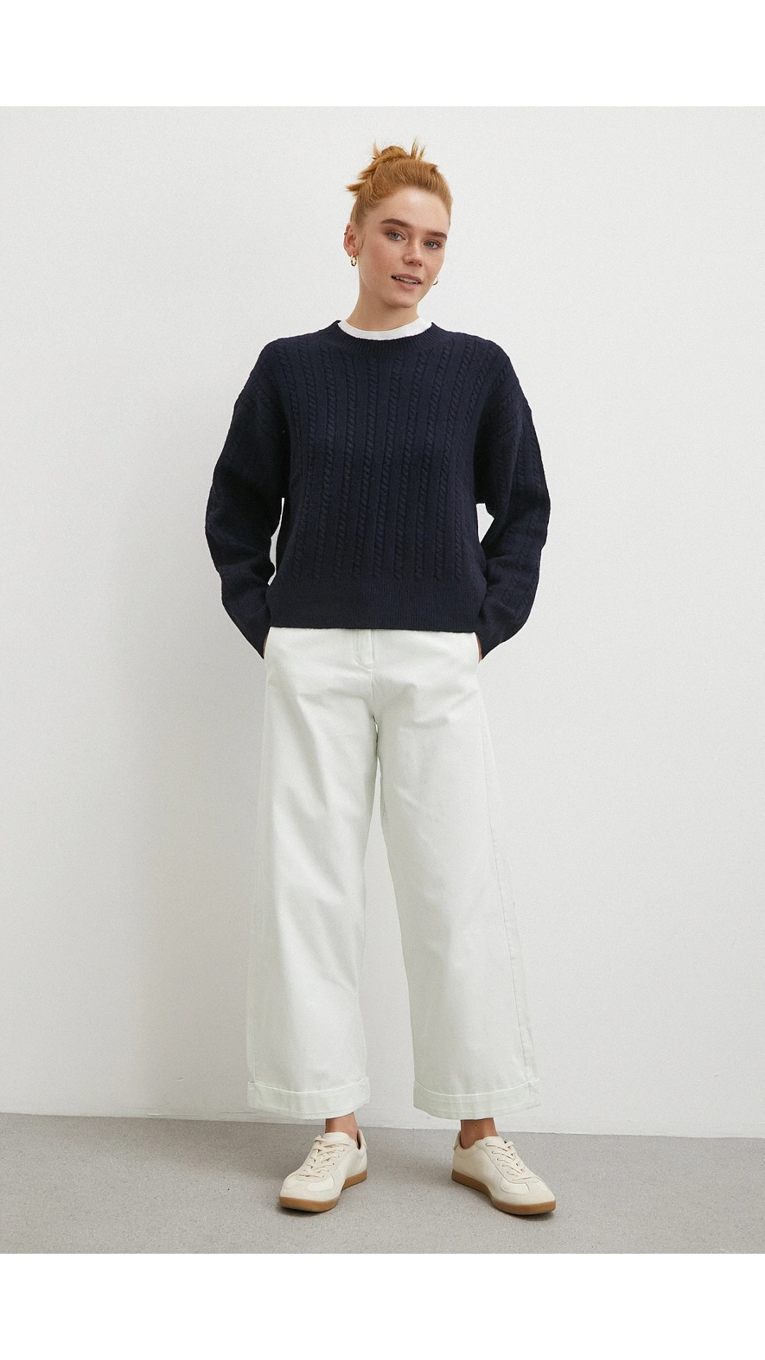 Paçası Katlamalı Gabardin Pantolon Taş