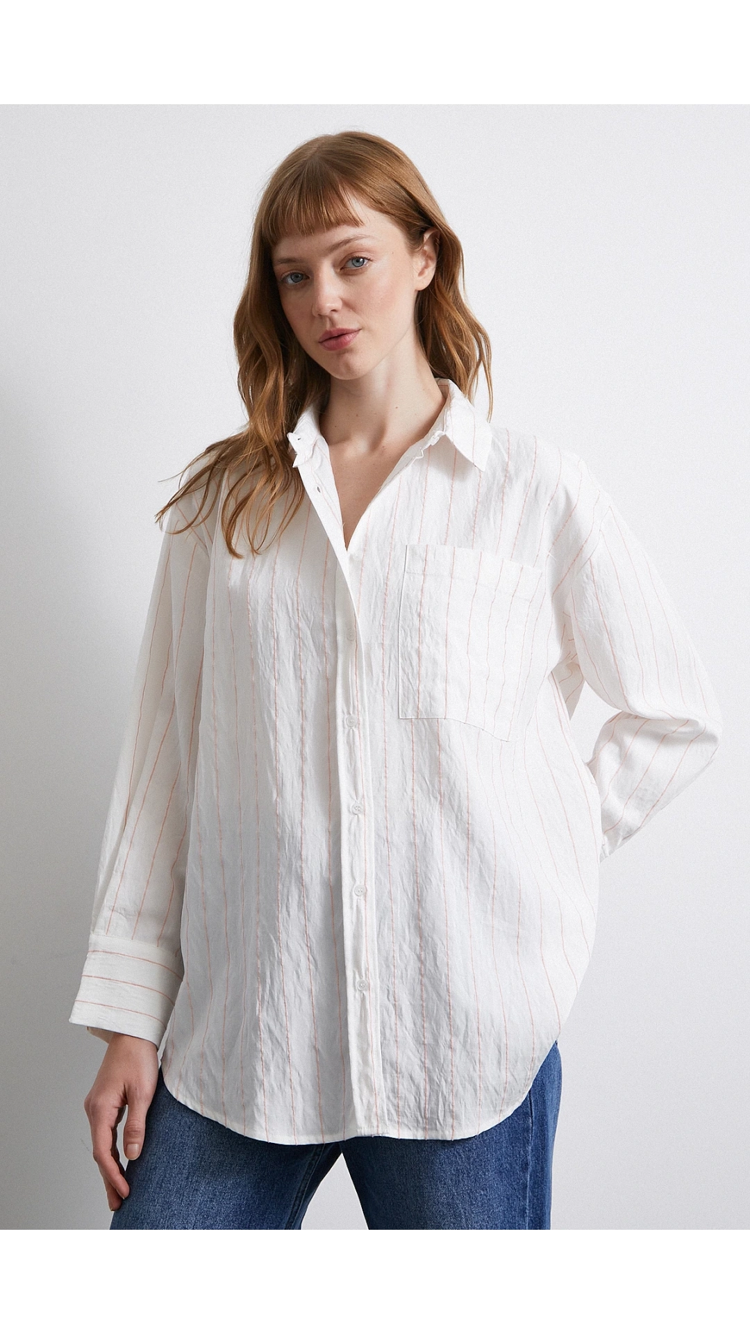 Çizgili Cepli Gömlek Pembe