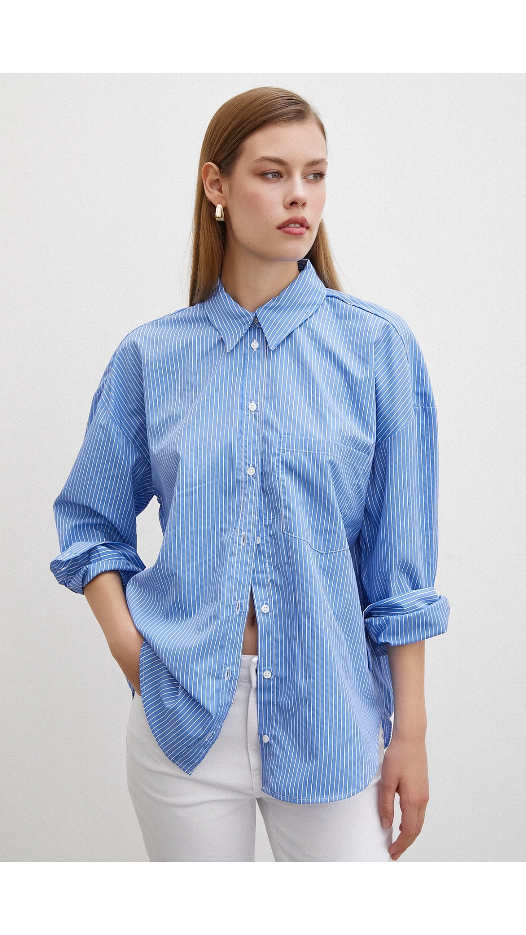 İnce Çizgili Gömlek Mavi